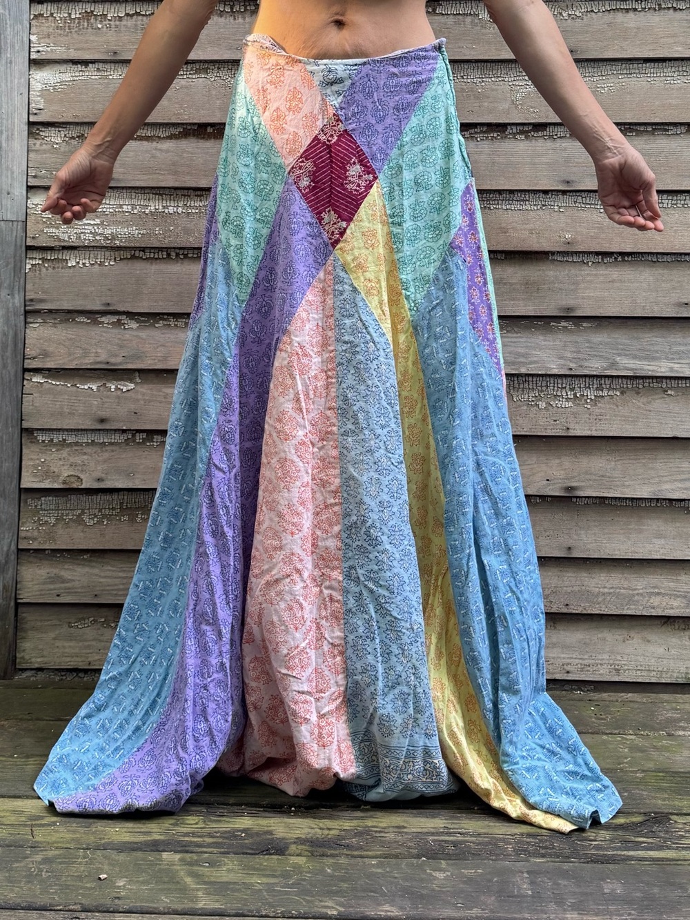 VTG Festival Bohemian Patchwork Maxi Skirt - Pastel Multi - Picture 9 of 16